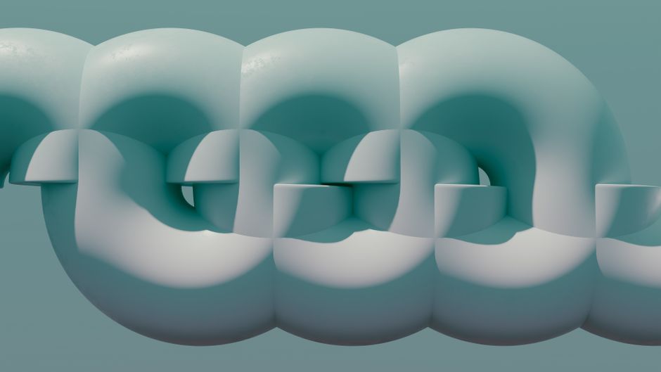 A modern abstract 3D render showing fluid, curved shapes in soft hues.